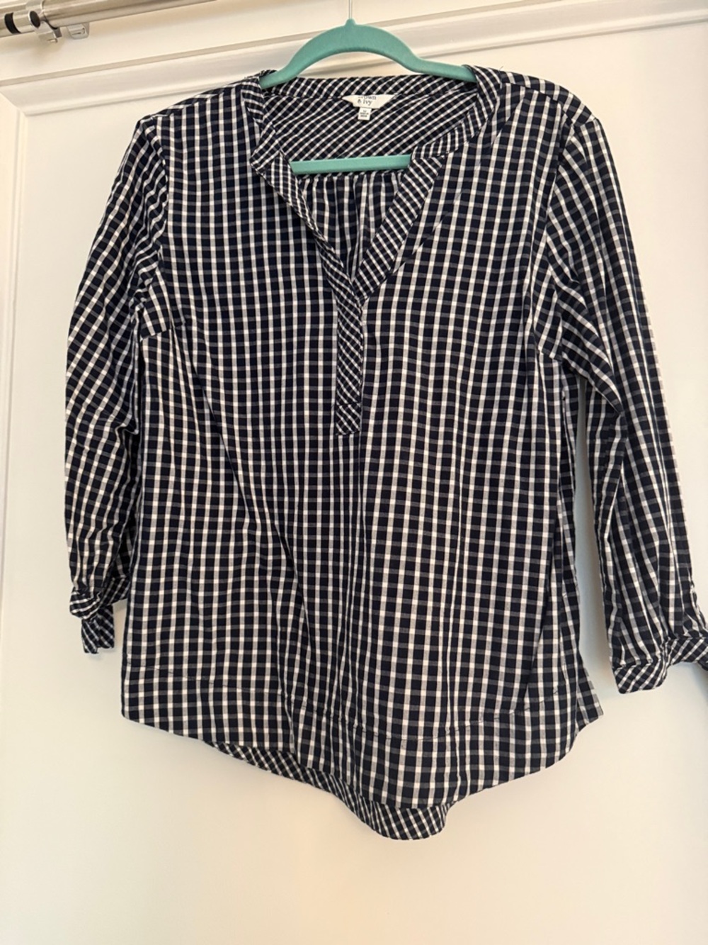 crown & ivy Navy and White Gingham Split-Neck Tunic